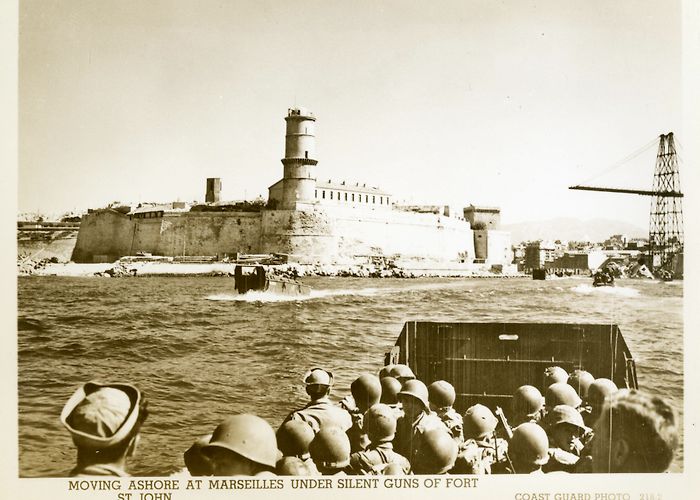 Fort Saint Jean Landing craft cruising toward Fort Saint-Jean, Marseille, 1944 ... photo