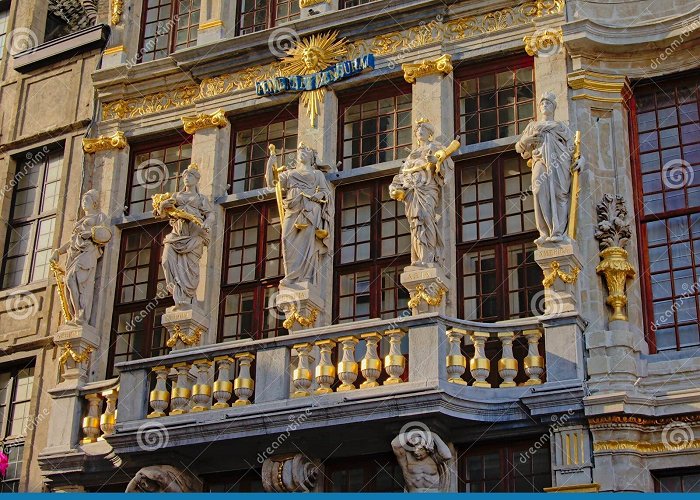 The Guild Houses Detail of the Facade of a Medieval Guild House on Brussels Grand ... photo