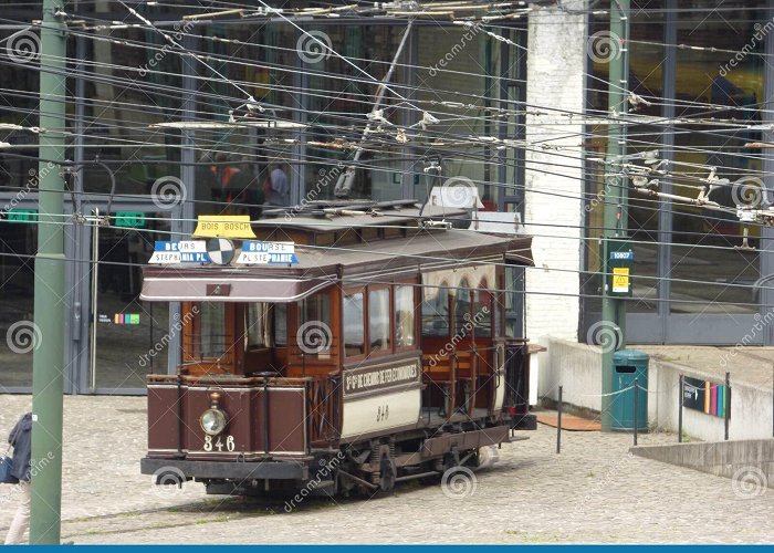 Brussels Tram Museum Brussels - June 11: Old Heritage Streetcar Tramway in Front of ... photo