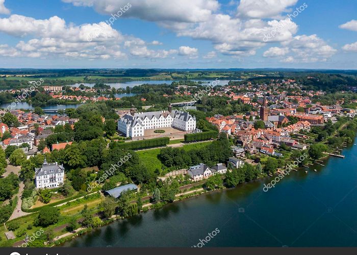 Great Ploen Lake Aerial view of Ploen castle and old town — Stock Photo ... photo